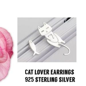 Cat fish lover 925 mark sterling earrings new gift